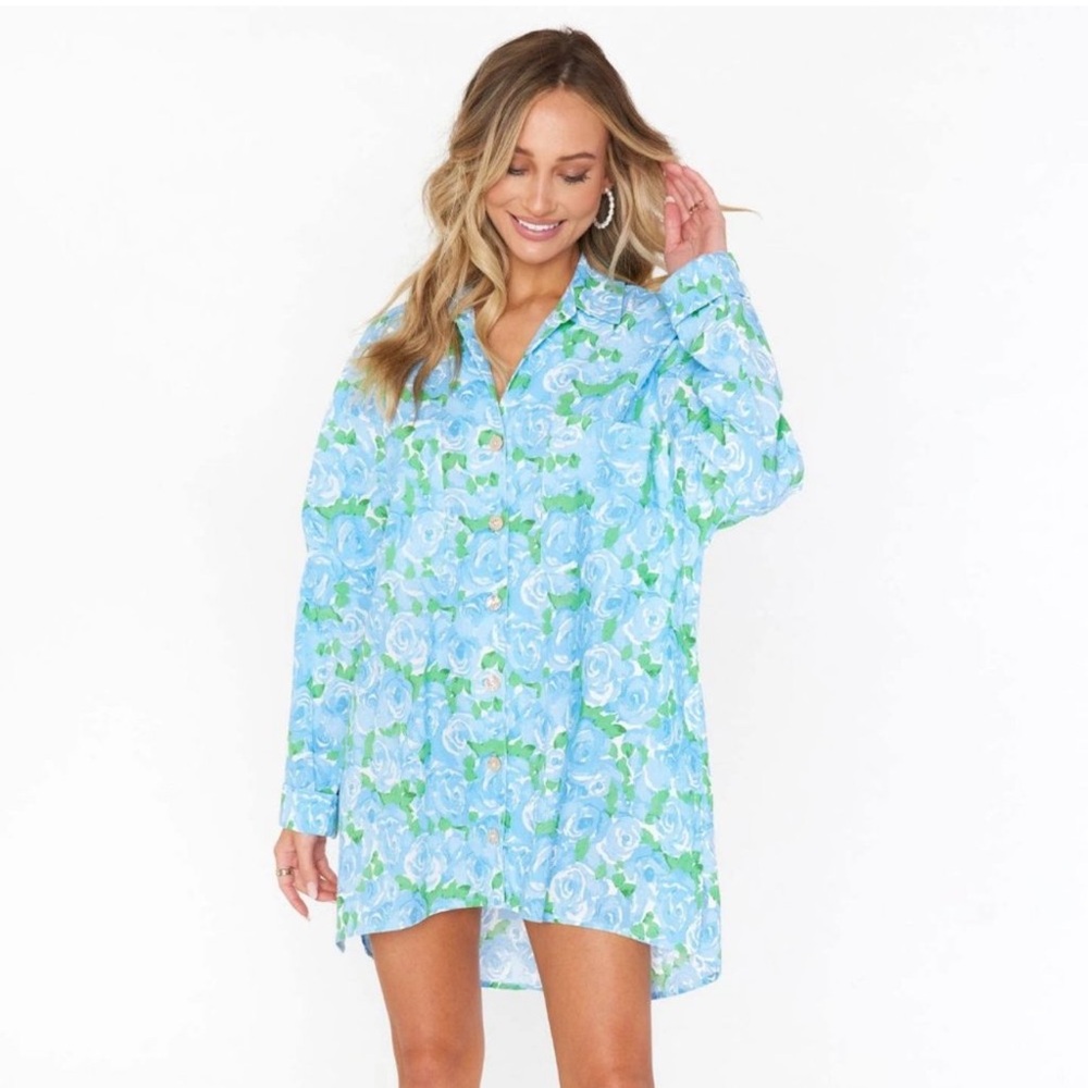 Show Me Your MuMu Blue Floral Button-Down Shirt
